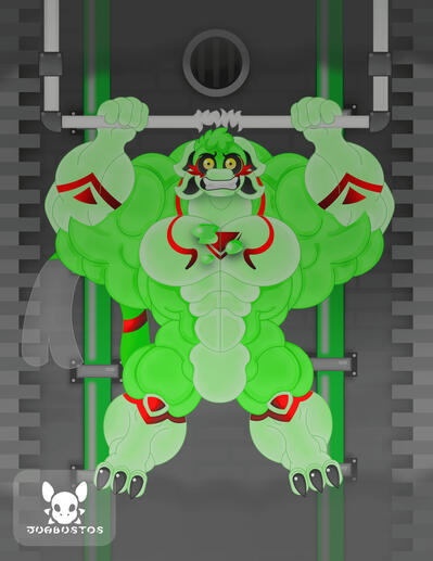 Oh no!, my jhonyl got trapped thanks to an incident while repairing a pipe carrying permanent muscle growth serum. Jhonyl belongs to JDBO-ARTS